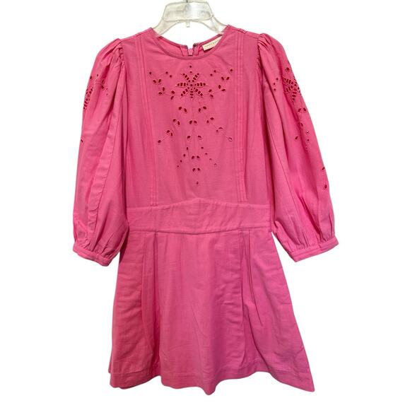 Happyxnature Kate Hudson Cara Eyelet Embroidered Mini Dress Pink Cotton Size 2 - Picture 4 of 10